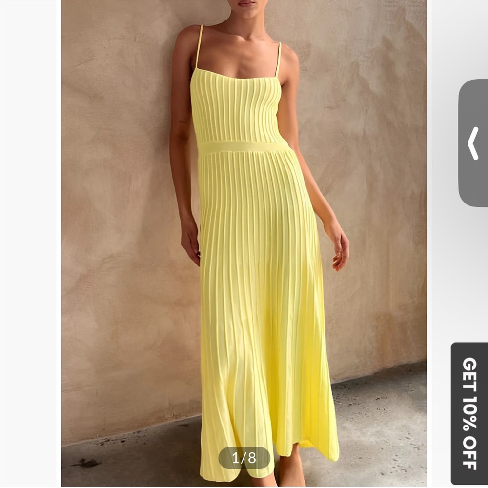 Commense Trending Rib Midi Sundress Yellow Maxi Dress